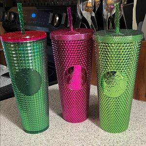 Starbucks Vibrant Green and Pink Tumblers